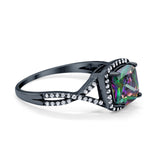 Halo Infinity Shank Engagement Ring Cushion Black Tone, Simulated Rainbow CZ 925 Sterling Silver