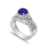 Three Piece Wedding Ring Simulated Blue Sapphire CZ 925 Sterling Silver