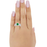 Halo Three Piece Wedding Bridal Set Simulated Green Emerald CZ Ring 925 Sterling Silver