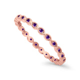Full Eternity Stackable Ring Rose Tone, Simulated Amethyst CZ 925 Sterling Silver