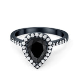 Halo Teardrop Filigree Ring Black Tone, Simulated Black CZ 925 Sterling Silver