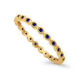 Full Eternity Stackable Ring Yellow Tone, Simulated Blue Sapphire CZ 925 Sterling Silver