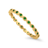 Full Eternity Stackable Ring Yellow Tone, Simulated Green Emerald CZ 925 Sterling Silver