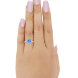 Halo Engagement Ring Cushion Simulated Blue Topaz CZ 925 Sterling Silver