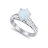 Solitaire Accent Engagement Ring Round Lab Created White Opal 925 Sterling Silver