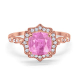 Halo Engagement Ring Cushion Rose Tone, Simulated Pink CZ 925 Sterling Silver