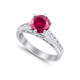 Solitaire Accent Engagement Ring Round Simulated Ruby CZ 925 Sterling Silver