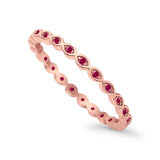 Full Eternity Stackable Ring Rose Tone, Simulated Ruby CZ 925 Sterling Silver