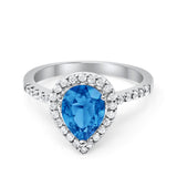 Halo Teardrop Bridal Filigree Ring Simulated Blue Topaz CZ 925 Sterling Silver