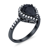 Halo Teardrop Filigree Ring Black Tone, Simulated Black CZ 925 Sterling Silver