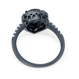 Halo Teardrop Filigree Ring Black Tone, Simulated Black CZ 925 Sterling Silver