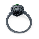 Halo Teardrop Filigree Ring Black Tone, Simulated Green Emerald CZ 925 Sterling Silver