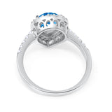 Halo Teardrop Bridal Filigree Ring Simulated Blue Topaz CZ 925 Sterling Silver