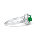 Halo Art Deco Wedding Engagement Ring Round Simulated Green Emerald CZ 925 Sterling Silver