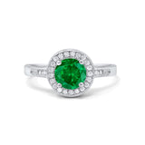 Halo Art Deco Wedding Engagement Ring Round Simulated Green Emerald CZ 925 Sterling Silver