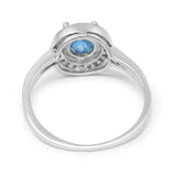 Halo Art Deco Wedding Engagement Ring Round Simulated Aquamarine CZ 925 Sterling Silver