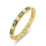 Full Eternity Wedding Baguette Yellow Tone, Simulated Green Emerald CZ Ring 925 Sterling Silver