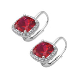 Halo Cushion Leverback Earrings Simulated Ruby CZ 925 Sterling Silver
