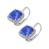 Halo Cushion Leverback Earrings Simulated Tanzanite CZ 925 Sterling Silver