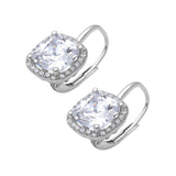 Halo Cushion Leverback Earrings Simulated Cubic Zirconia 925 Sterling Silver