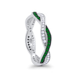 Crisscross Braided Weave Design Band Ring Round Eternity Simulated Green Emerald CZ 925 Sterling Silver