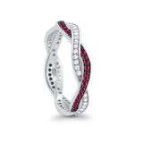 Crisscross Braided Weave Design Band Ring Round Eternity Simulated Ruby CZ 925 Sterling Silver