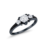 Heart Promise Ring Black Tone, Simulated Cubic Zirconia Accent 925 Sterling Silver
