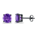 Butterfly Prong Round Casting Black Tone, Simulated Amethyst CZ Stud Earrings 925 Sterling Silver