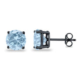 Butterfly Prong Round Casting Black Tone, Simulated Aquamarine CZ Stud Earrings 925 Sterling Silver