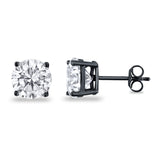 Butterfly Prong Round Casting Black Tone, Simulated Cubic Zirconia Stud Earrings 925 Sterling Silver