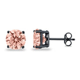 Butterfly Prong Round Casting Black Tone, Simulated Morganite CZ Stud Earrings 925 Sterling Silver