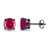 Butterfly Prong Round Casting Black Tone, Simulated Ruby CZ Stud Earrings 925 Sterling Silver