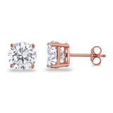 Butterfly Prong Round Casting Rose Tone, Simulated Cubic Zirconia Stud Earrings 925 Sterling Silver