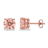 Butterfly Prong Round Casting Rose Tone, Simulated Morganite CZ Stud Earrings 925 Sterling Silver