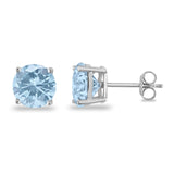 Butterfly Prong Round Casting Simulated Aquamarine CZ Stud Earrings 925 Sterling Silver
