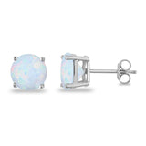 Butterfly Prong Round Casting Lab Created White Opal Stud Earrings 925 Sterling Silver