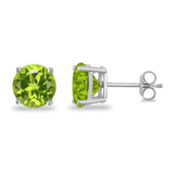 Butterfly Prong Round Simulated Peridot CZ Stud Earrings 925 Sterling Silver