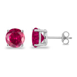 Butterfly Prong Round Simulated Ruby CZ Stud Earrings 925 Sterling Silver