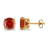 Butterfly Prong Round Casting Yellow Tone, Simulated Garnet CZ Stud Earrings 925 Sterling Silver