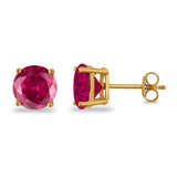 Butterfly Prong Round Casting Yellow Tone, Simulated Ruby CZ Stud Earrings 925 Sterling Silver