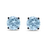Butterfly Prong Round Casting Black Tone, Simulated Aquamarine CZ Stud Earrings 925 Sterling Silver