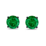 Butterfly Prong Round Casting Black Tone, Simulated Green Emerald CZ Stud Earrings 925 Sterling Silver