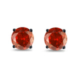 Butterfly Prong Round Casting Black Tone, Simulated Garnet CZ Stud Earrings 925 Sterling Silver