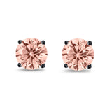 Butterfly Prong Round Casting Black Tone, Simulated Morganite CZ Stud Earrings 925 Sterling Silver