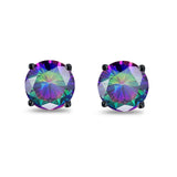 Butterfly Prong Round Casting Black Tone, Simulated Rainbow CZ Stud Earrings 925 Sterling Silver
