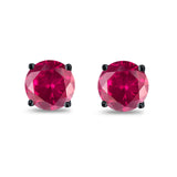 Butterfly Prong Round Casting Black Tone, Simulated Ruby CZ Stud Earrings 925 Sterling Silver