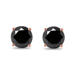 Butterfly Prong Round Casting Rose Tone, Simulated Black CZ Stud Earrings 925 Sterling Silver