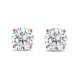 Butterfly Prong Round Casting Rose Tone, Simulated Cubic Zirconia Stud Earrings 925 Sterling Silver
