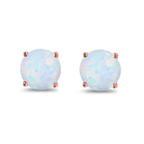 Butterfly Prong Round Casting Rose Tone, Lab Created White Opal Stud Earrings 925 Sterling Silver