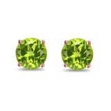 Butterfly Prong Round Casting Rose Tone, Simulated Peridot CZ Stud Earrings 925 Sterling Silver